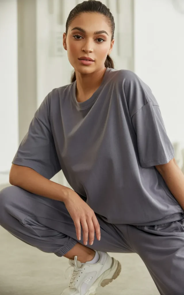Wear a matching lounge set with sneakers