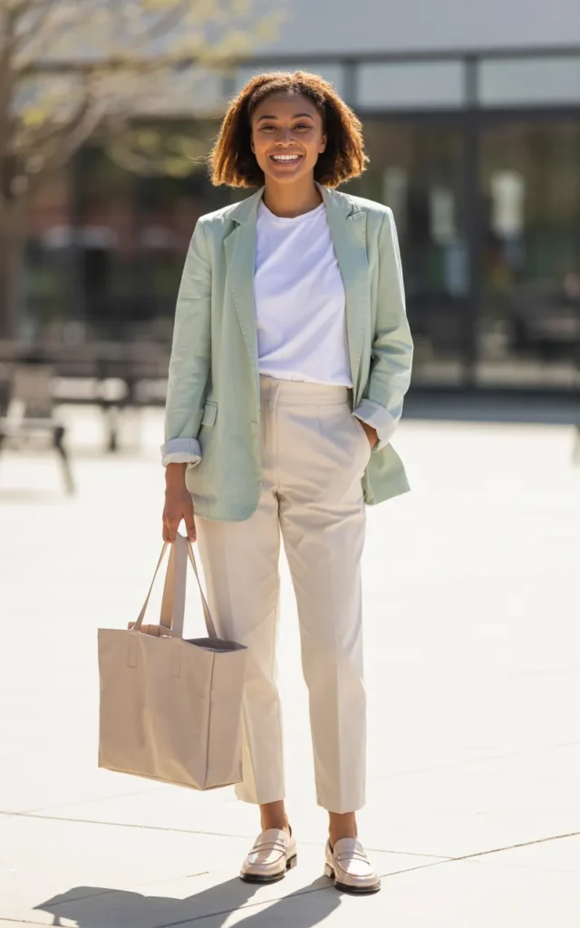 Wear a pastel blazer with a simple tee 🌼