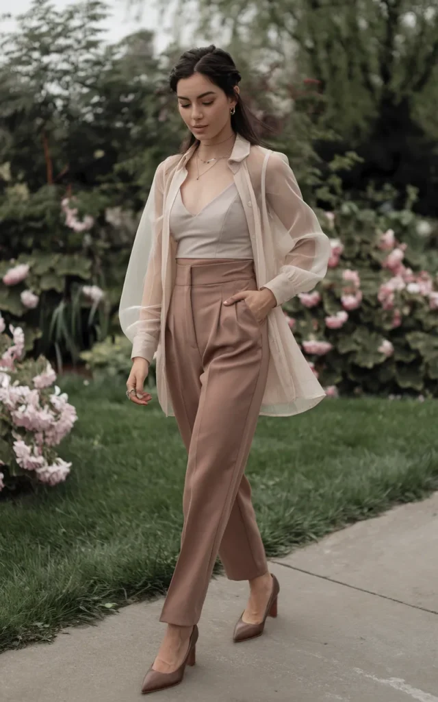 Wear a sheer blouse layered over a bralette
