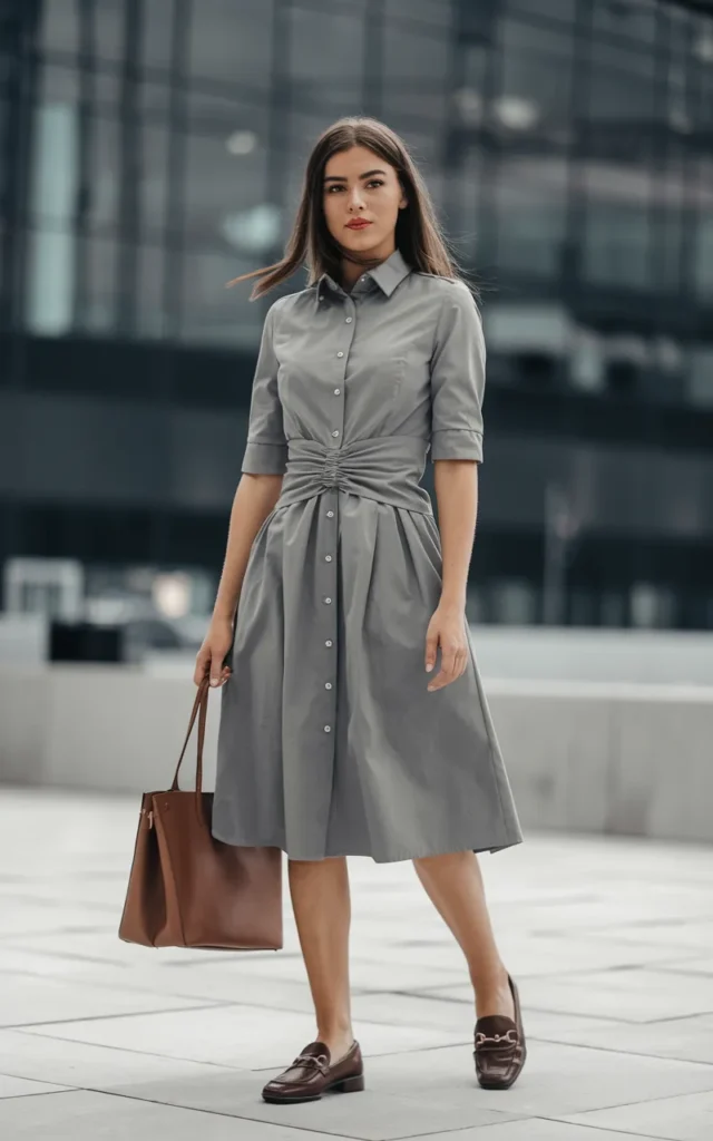 Wear a shirt dress with minimal accessories