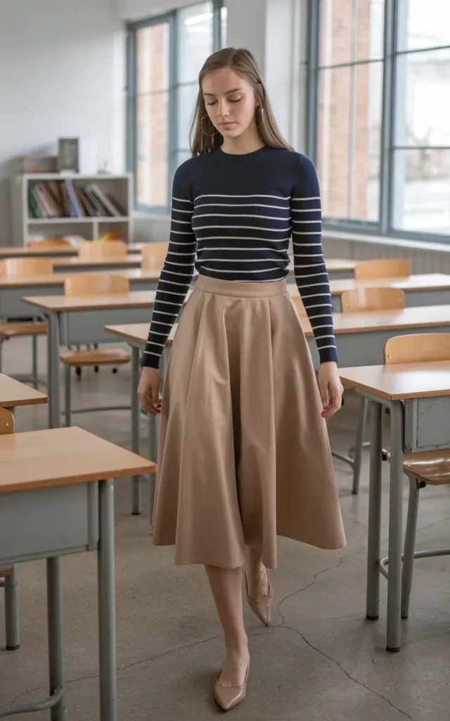 Wear a striped knit with a midi skirt 🌼