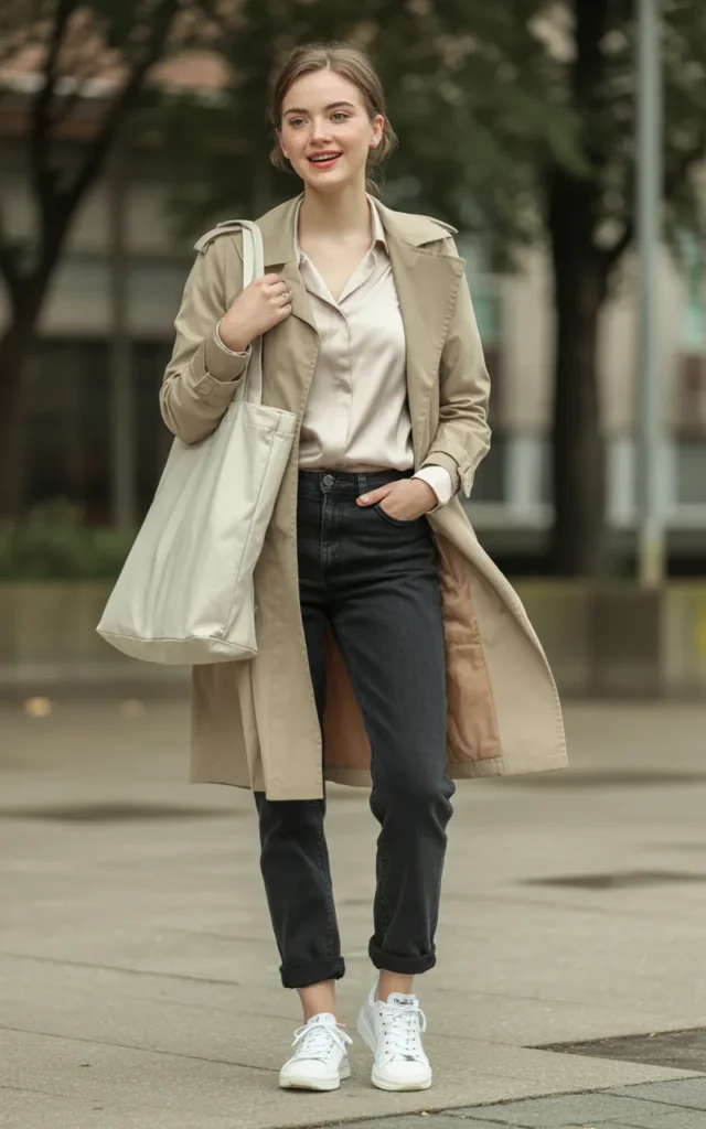Wear a trench coat over a blouse and jeans 🌼