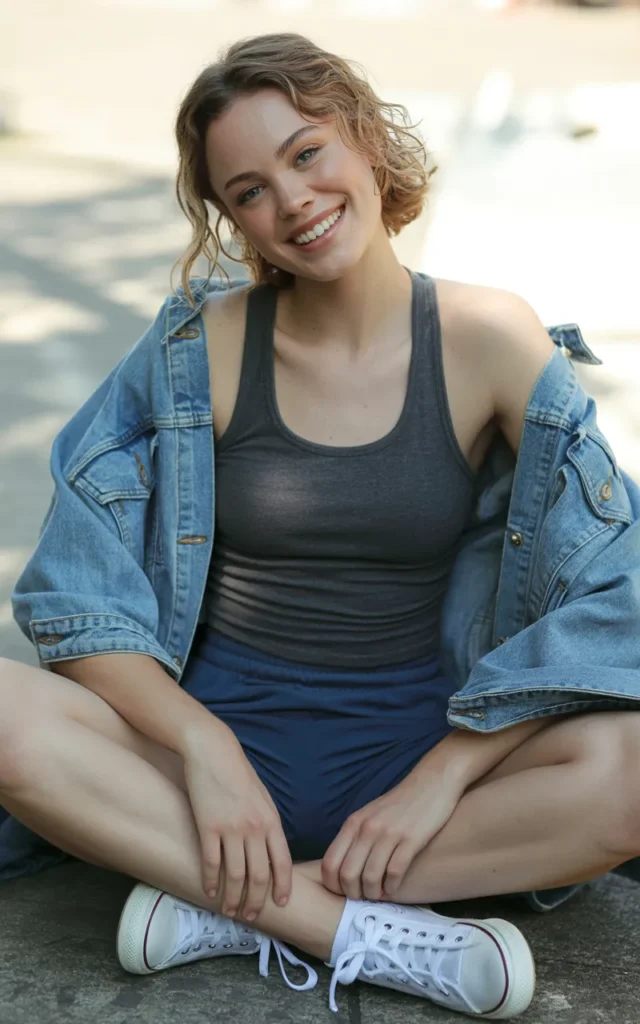 Add a denim jacket over a sporty base