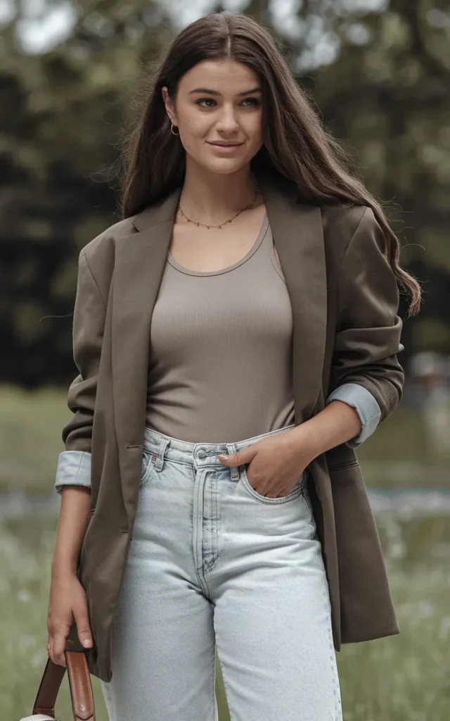 Combine a blazer with denim and a basic tank