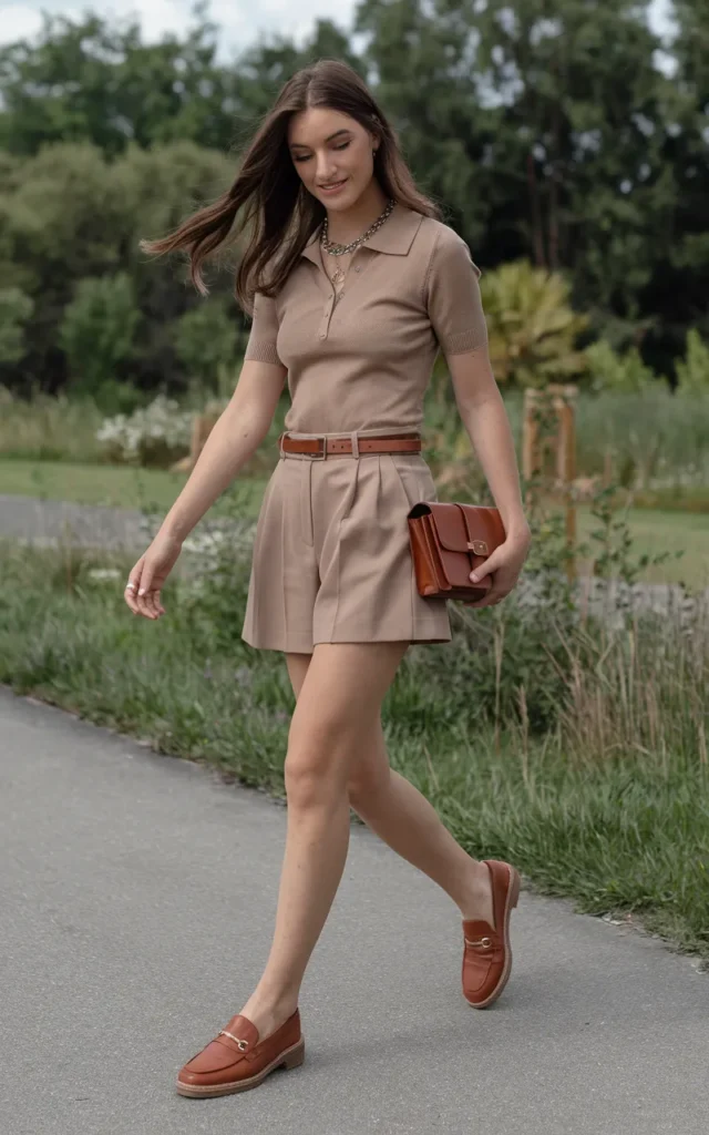 Combine a knit polo with tailored shorts and loafers