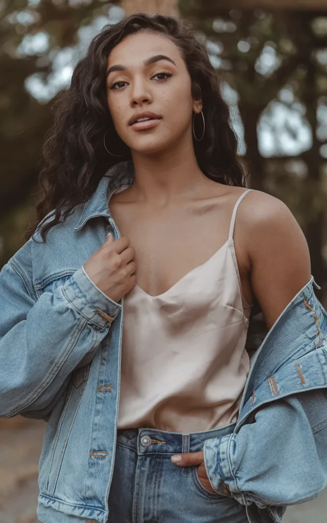 Combine a satin cami with a denim jacket