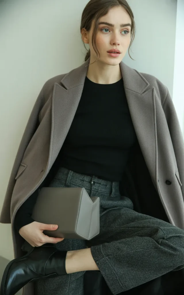 Layer a long coat over a monochrome base