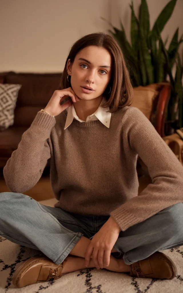 Layer a sweater over a collared shirt