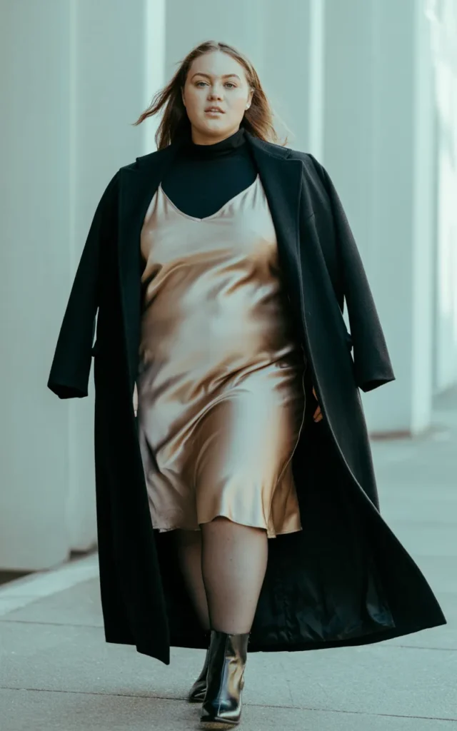 Layer a turtleneck under a slip dress for a cozy-chic vibe
