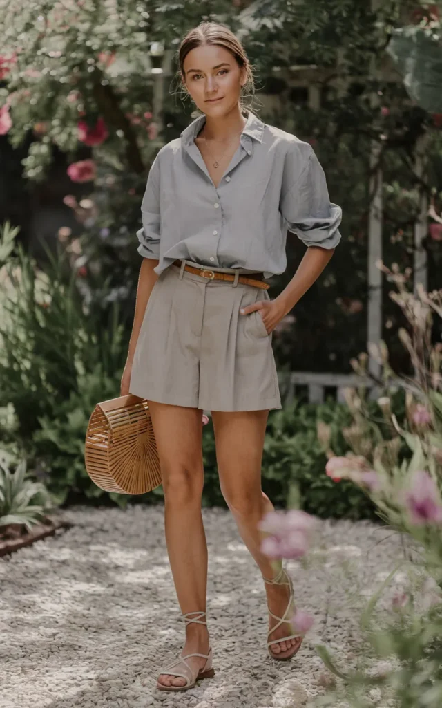 Pair a button-down shirt with tailored shorts