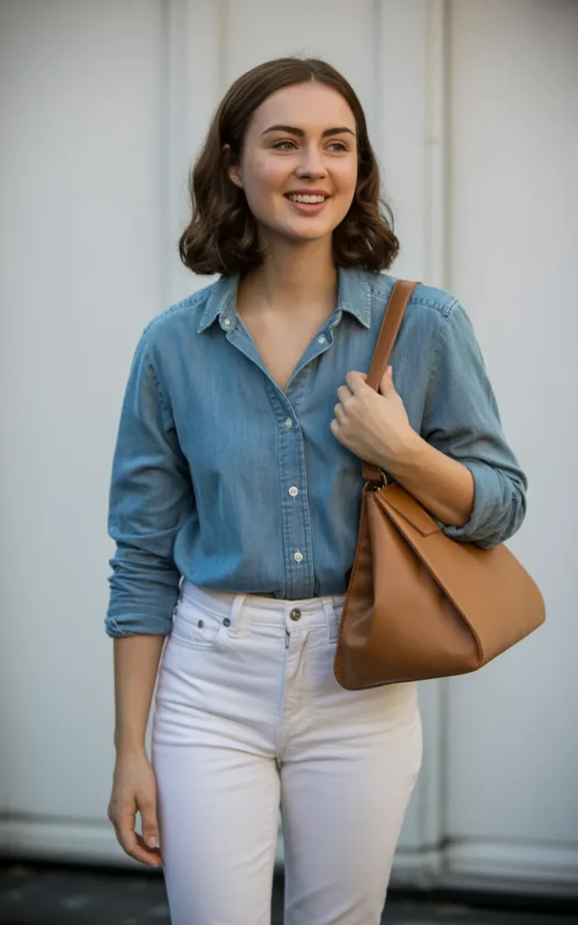 Pair a chambray shirt with white jeans