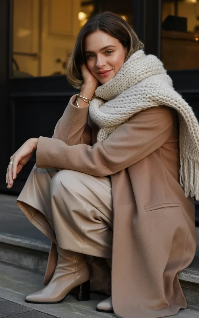 Pair a chunky scarf with a monochrome base