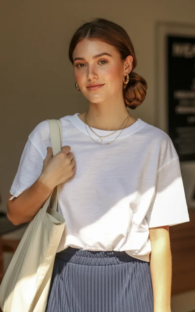 Pair a classic white tee with a pleated athletic skirt