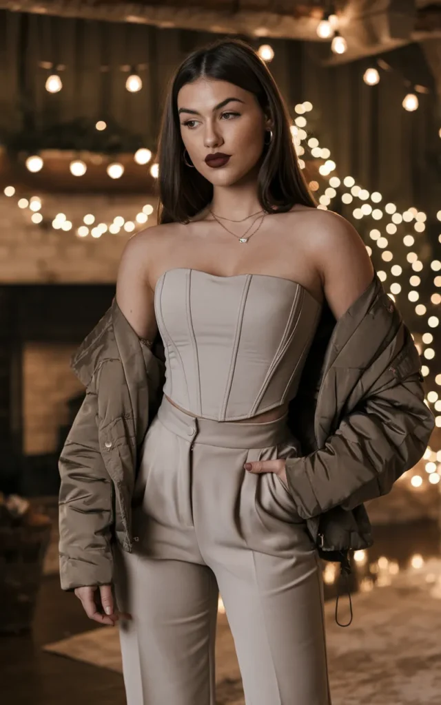 Pair a corset top with high-waisted trousers