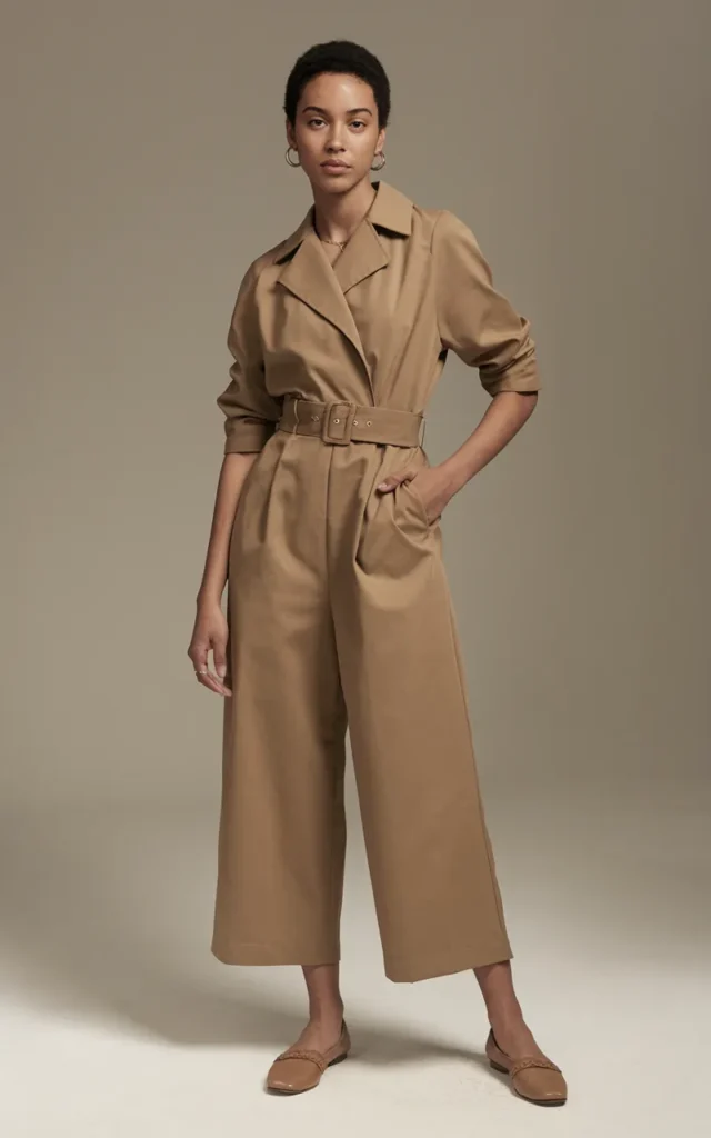 Pair a jumpsuit with a belt and flats