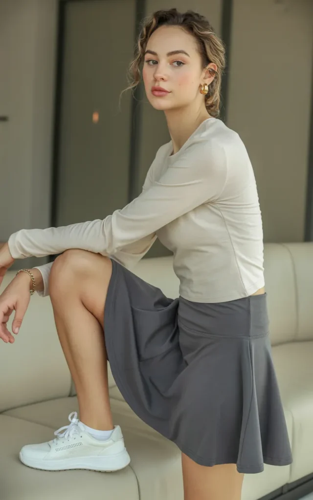 Pair a long-sleeve fitted top for a sleek silhouette