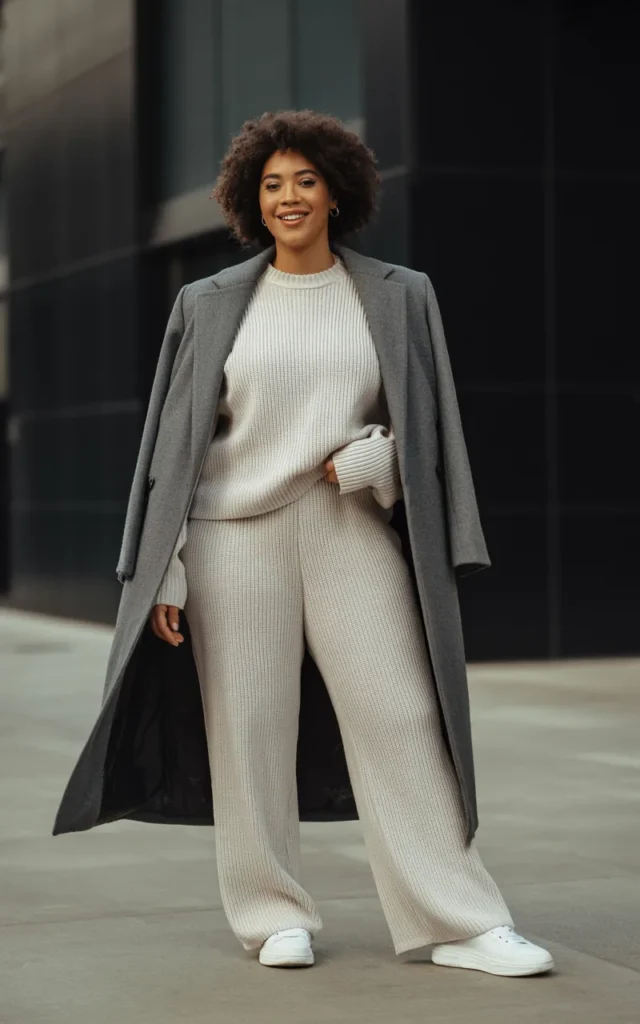Pair a longline blazer with a knit set
