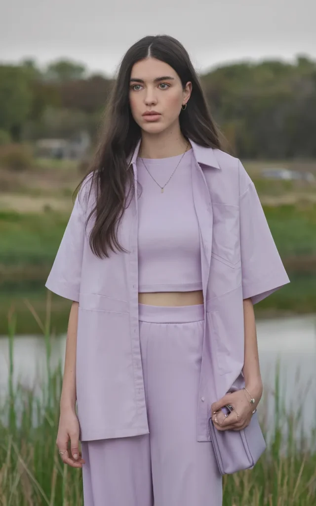 Pair a monochrome pastel outfit with tonal accessories