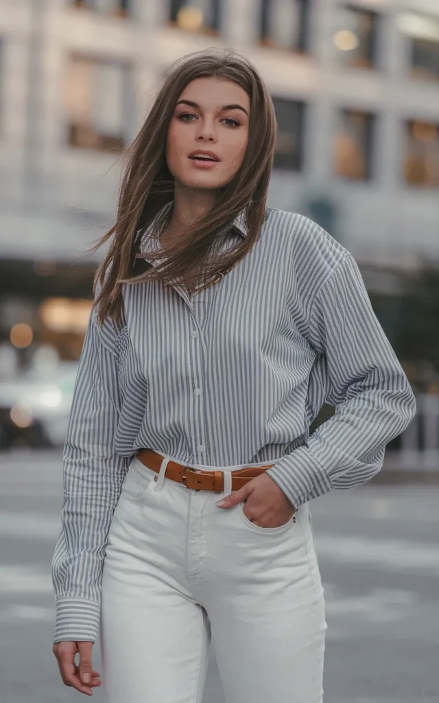 Pair a striped shirt with white denim and loafers