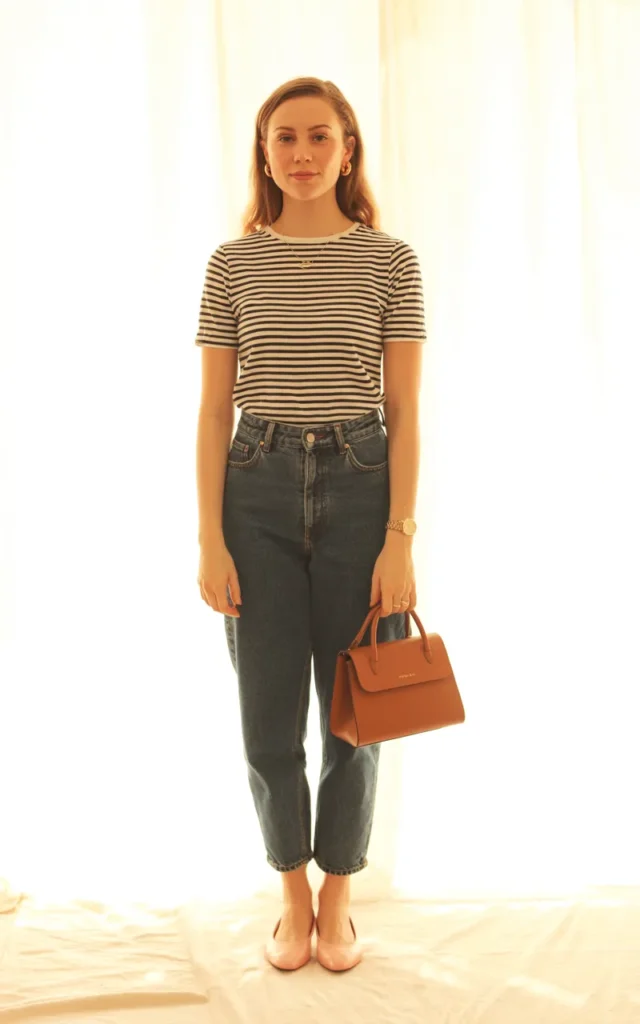 Pair a striped top with ankle-length jeans and flats