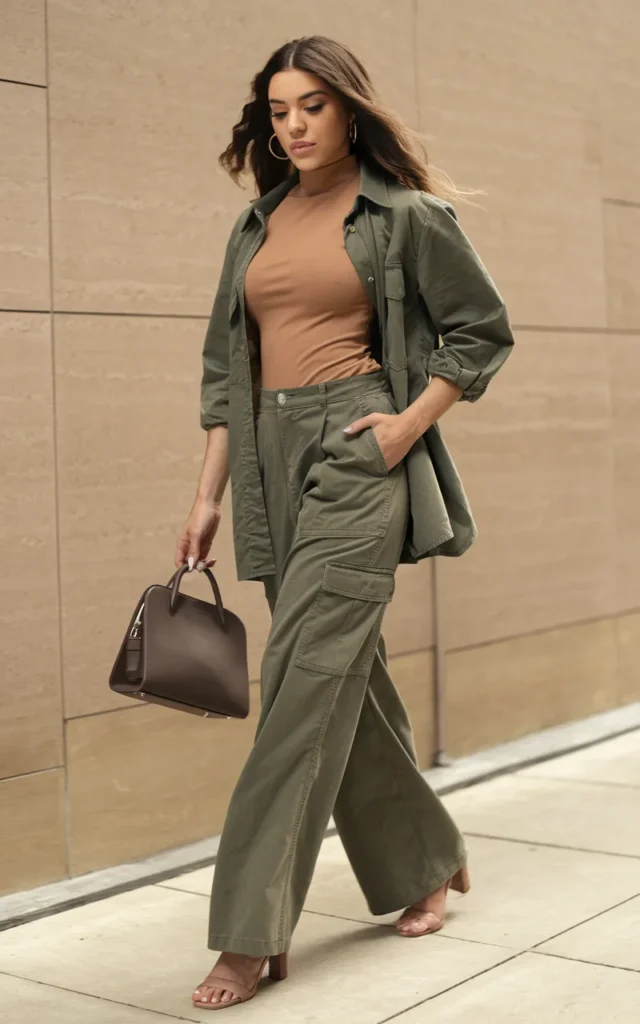Pair cargo pants with a fitted top and heels