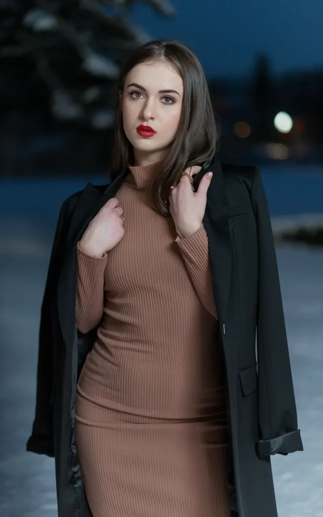 Style a longline blazer with a fitted dress