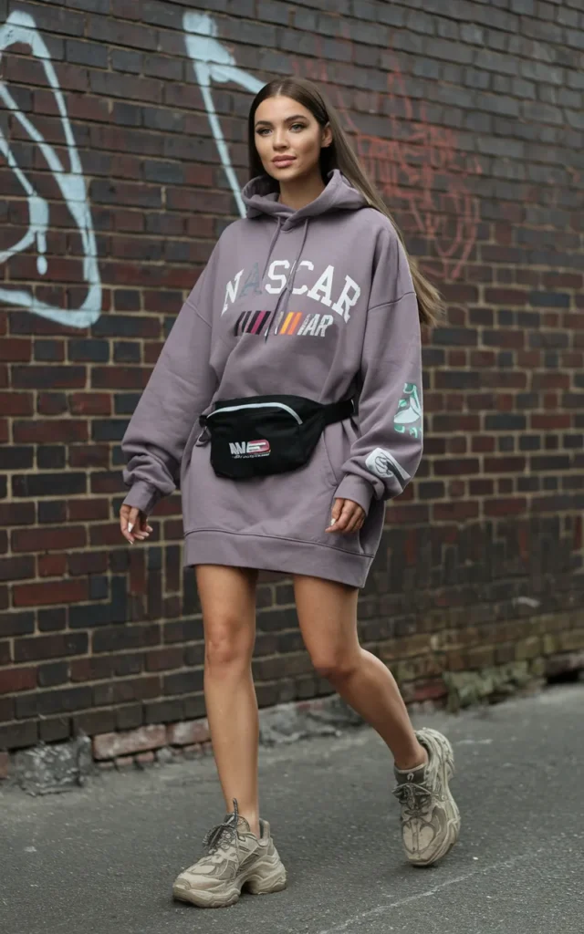Wear a NASCAR hoodie dress with sneakers