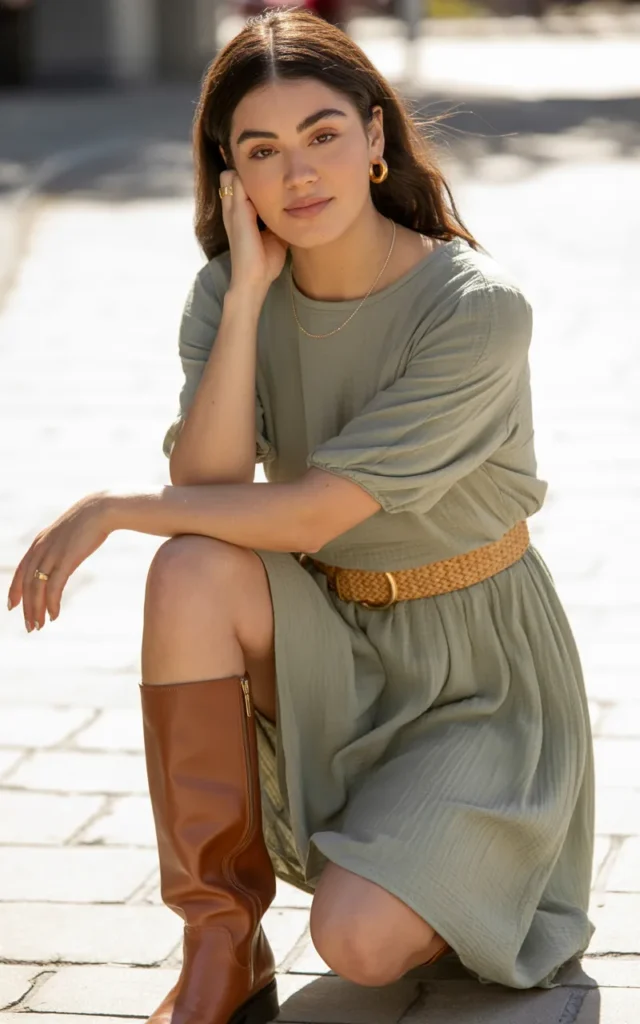 Wear a midi dress with knee-high boots