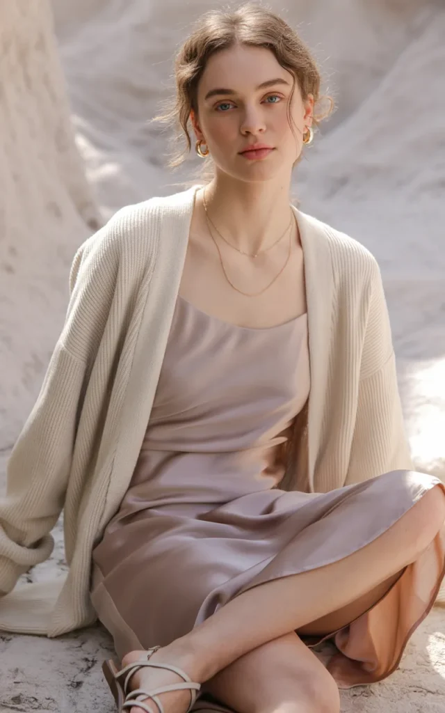 Wear a slip dress with a lightweight cardigan
