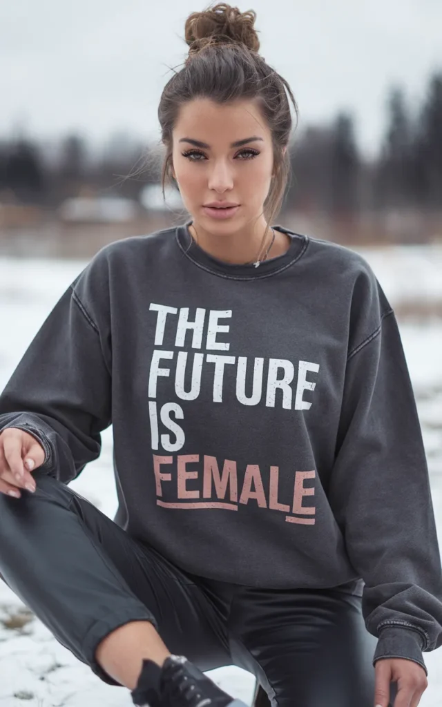 Combine a graphic sweatshirt with leather pants and sneakers