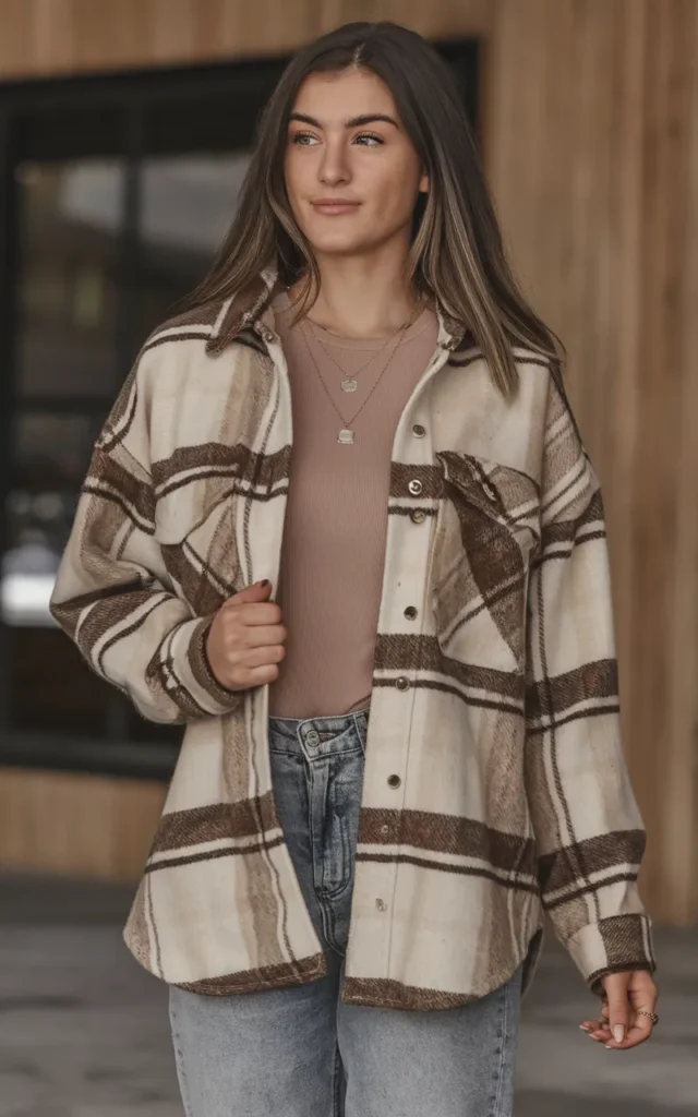Layer a shacket over a basic tee and straight jeans