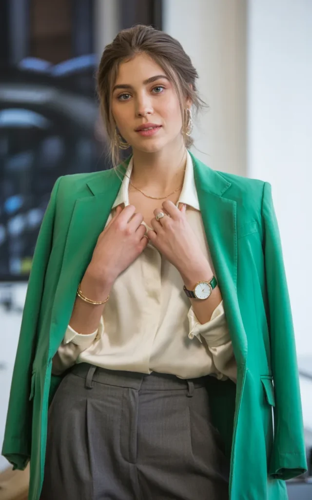 Pair a bold-colored blazer with neutral basics