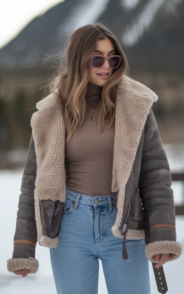 Pair a shearling jacket with straight-leg jeans