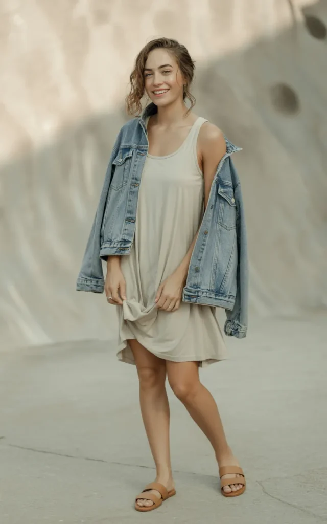 Pair a tank dress with a denim jacket