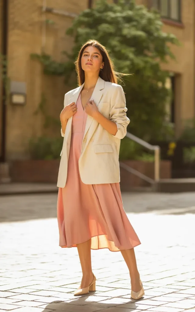 Style a fitted dress with a blazer