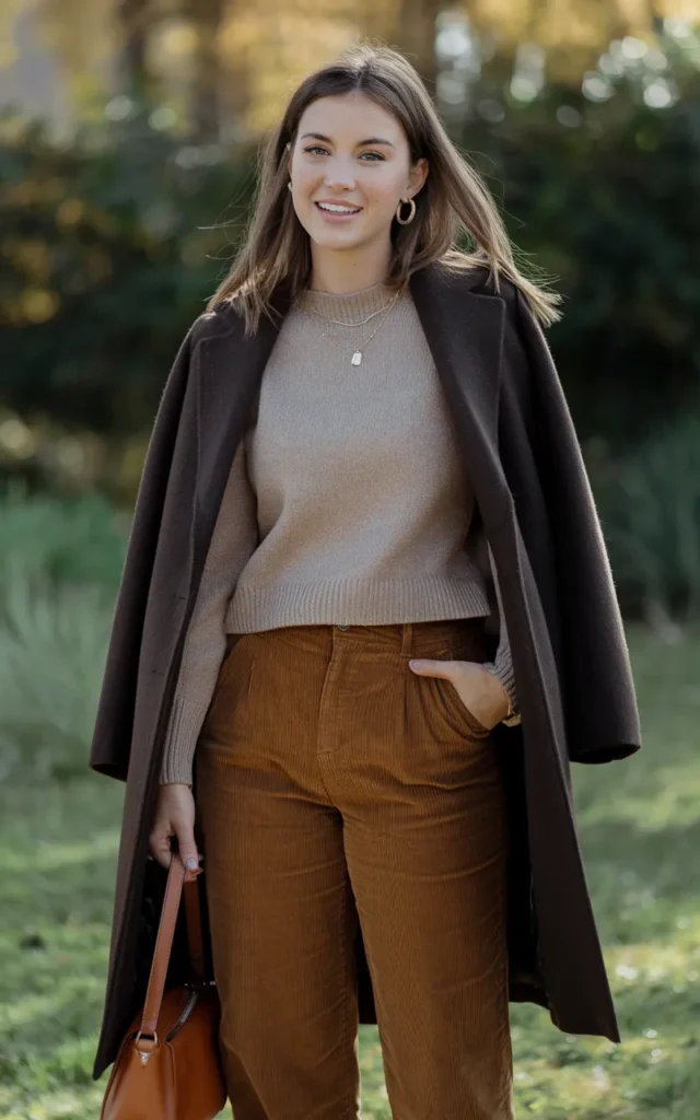 Build a chocolate-brown winter outfit.