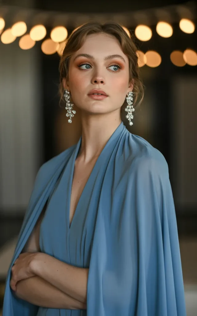 Choose a cape-style gown for dramatic elegance