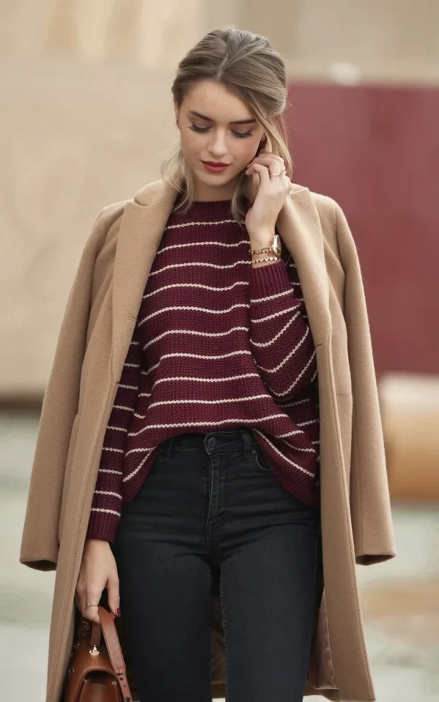 Combine a striped knit with black jeans.
