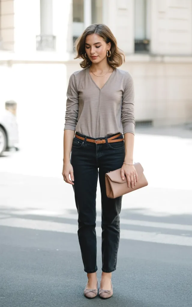 Dress up dark jeans with a cardigan.