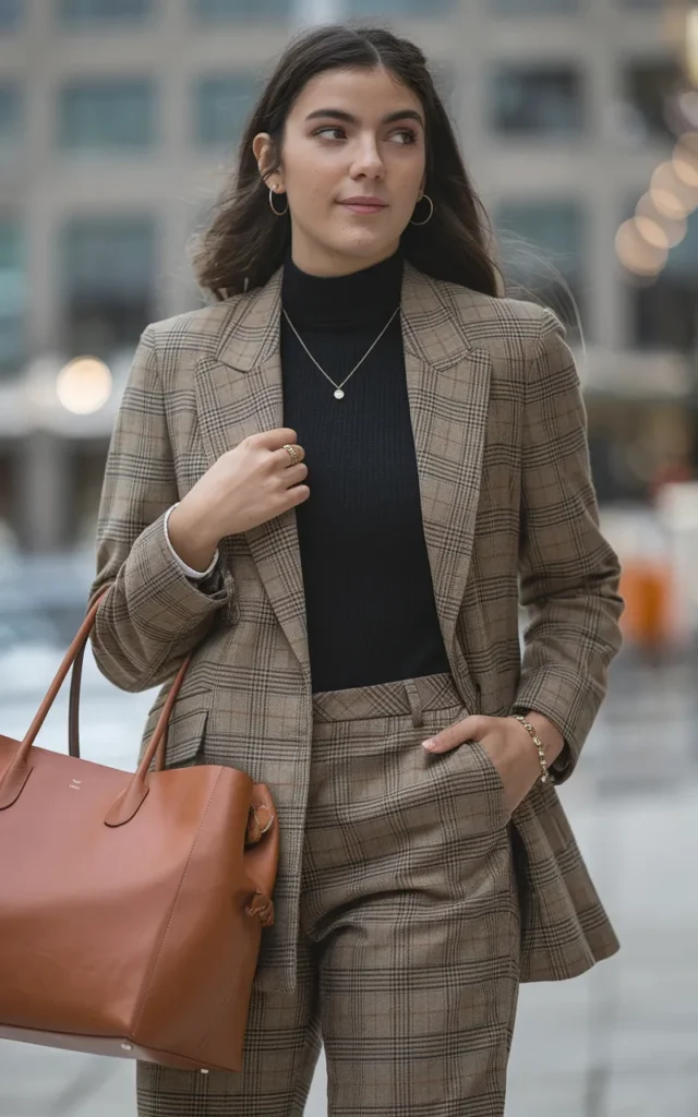 Layer a blazer over a fitted turtleneck.