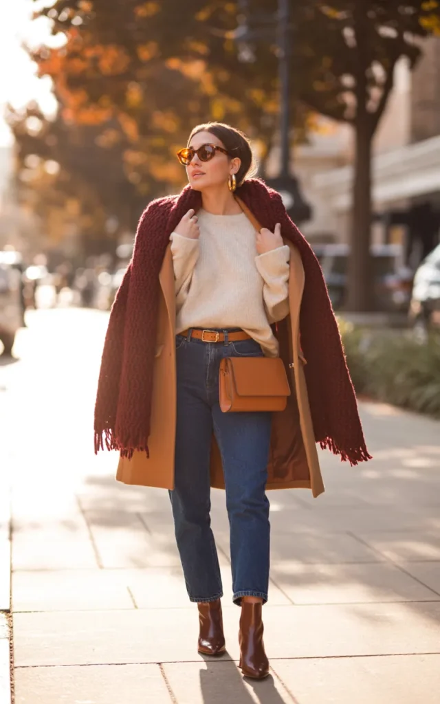 Layer a scarf over a simple coat.