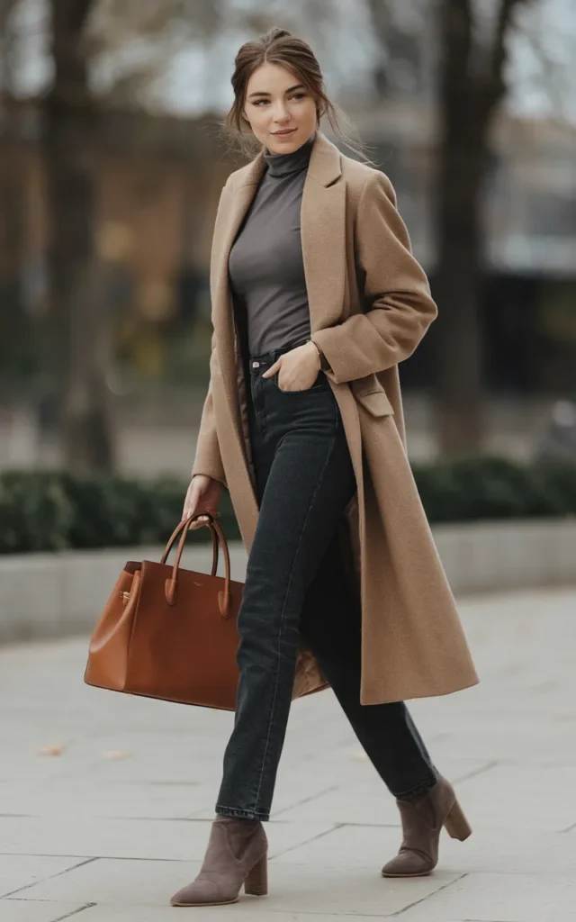 Pair a maxi coat with slim jeans and ankle boots.