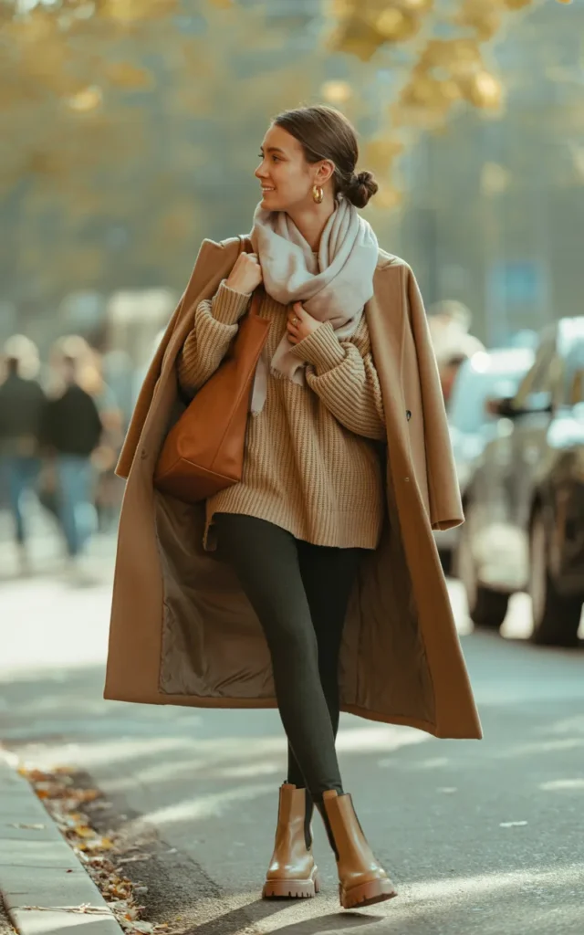 Style leggings with an oversized wool coat.