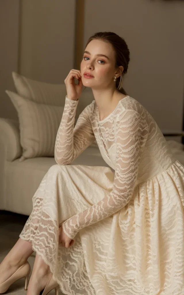 Wear a long-sleeve gown with subtle texture