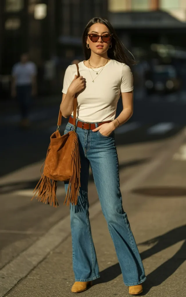 Add a Fringe Bag to a Simple Denim Outfit