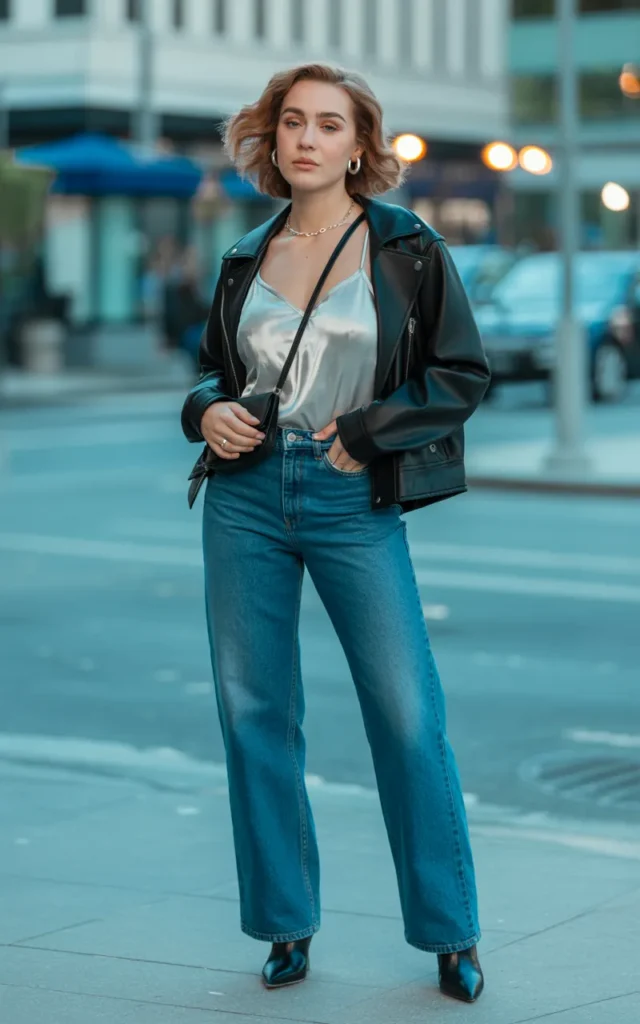 Balance a Metallic Top With Relaxed Denim