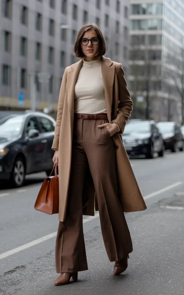Combine a Long Coat With Flared Trousers