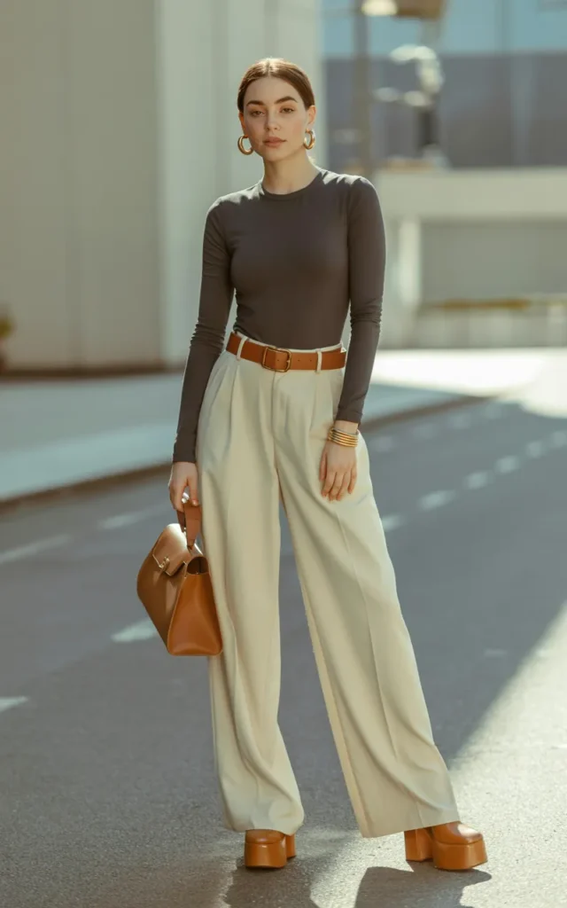 Contrast a Fitted Bodysuit With Wide-Leg Pants