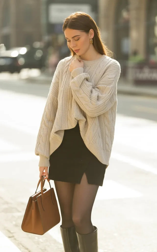 Create a Black Mini Skirt Outfit With Tall Boots