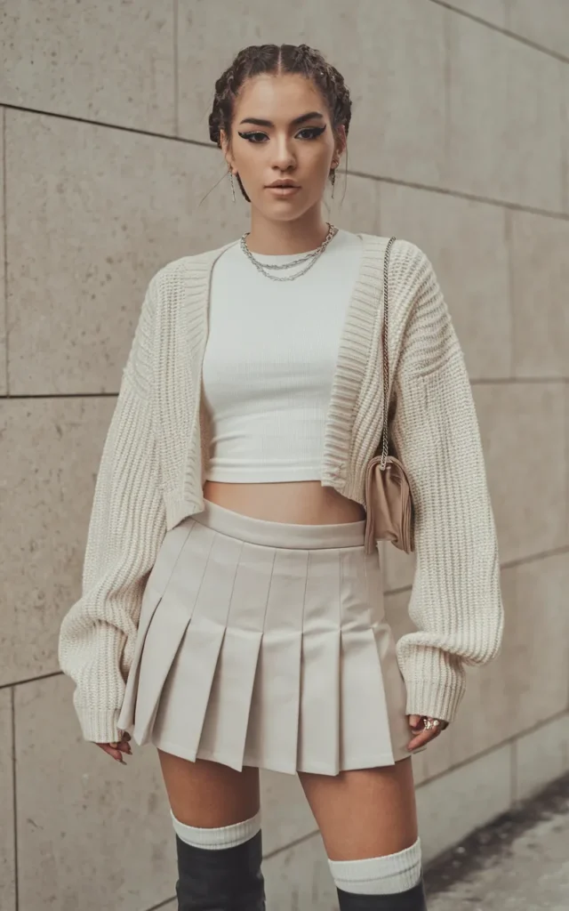 Layer a Cropped Cardigan Over a Mini Skirt